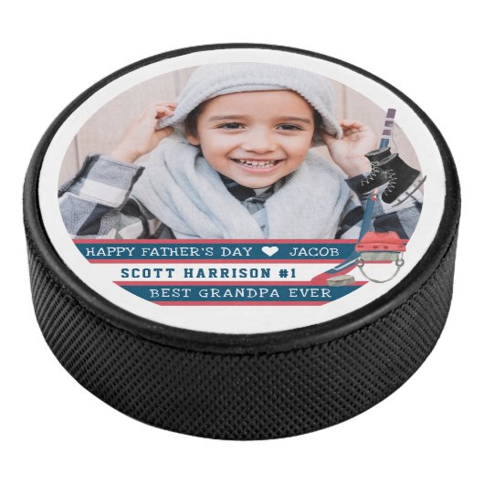 Beste opa ooit | Met de hand geletterde foto Hockey Puck (3/4)