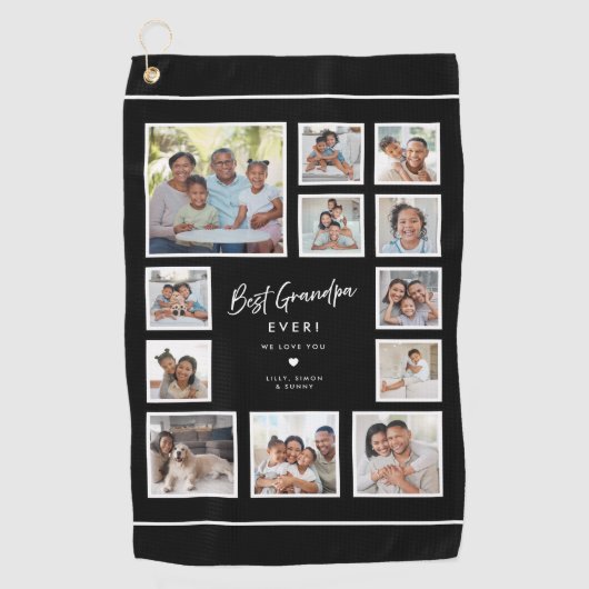 Beste Opa Ooit Multi 12 Foto Collage Raster Golfhanddoek (Voorkant)