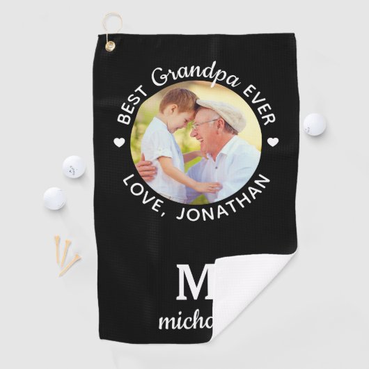 Beste opa ooit Persoonlijke monogram Foto Golfhanddoek (Insitu)