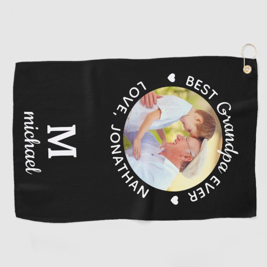 Beste opa ooit Persoonlijke monogram Foto Golfhanddoek (Horizontaal)