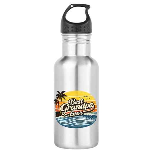 Beste Opa Ooit Retro Zonsondergang Design Waterfles (Voorkant)