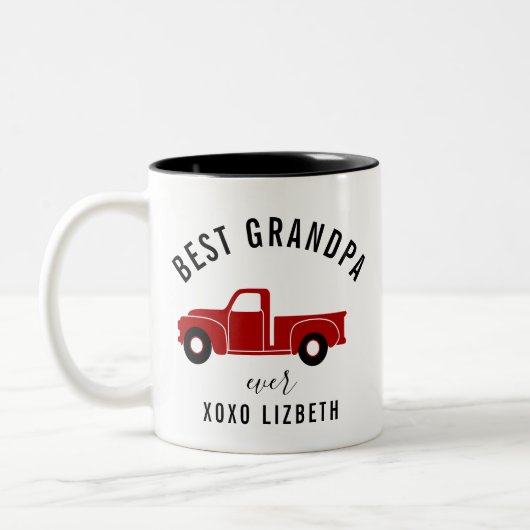 Beste opa ooit rode  truck tweekleurige koffiemok (Links)