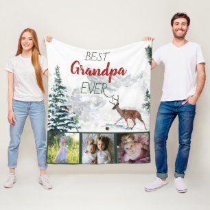 Beste Opa Ooit Rustieke Winter Scene Deer 3 Foto Fleece Deken