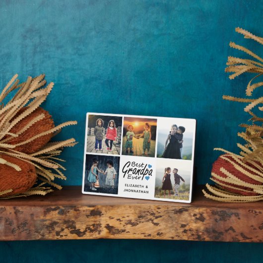 Beste opa ooit script Blue Heart Photo Collage Fotoplaat (Zijkant)