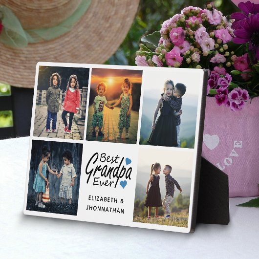 Beste opa ooit script Blue Heart Photo Collage Fotoplaat