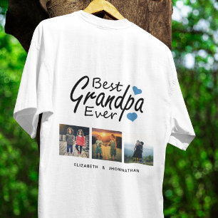 Beste Opa Ooit Script Naam 3 Photo Collage Gift T-shirt