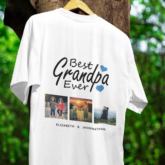 Beste Opa Ooit Script Naam 3 Photo Collage Gift T-shirt