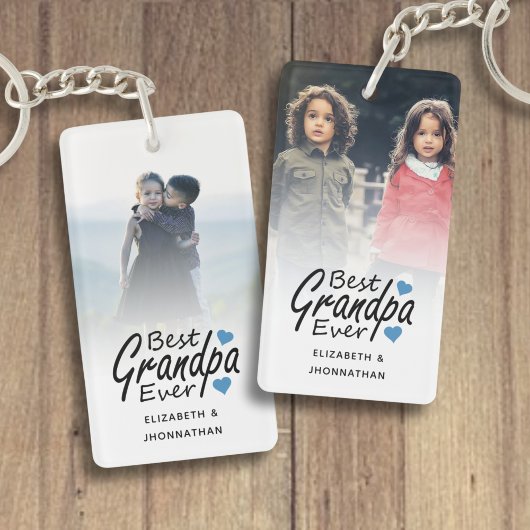 Beste opa ooit scriptnaam blauw hart en foto sleutelhanger