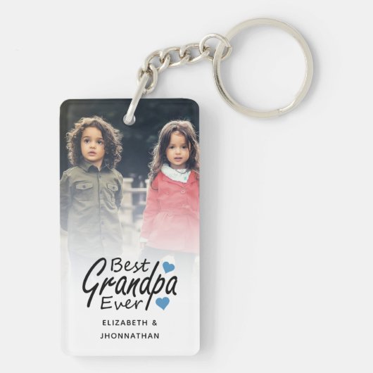 Beste opa ooit scriptnaam blauw hart en foto sleutelhanger (achterkant)