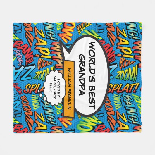 Beste opa, opa Fun Comic Blue Fleece Deken (Voorkant (Horizontaal))