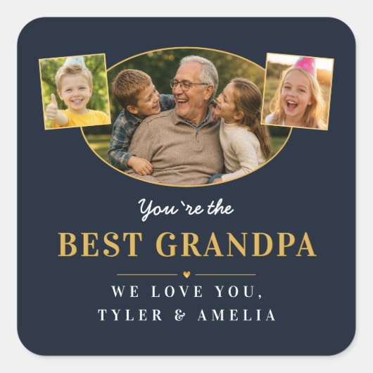 Beste Opa Opa Groet 3 Foto Vierkante Sticker (Voorkant)