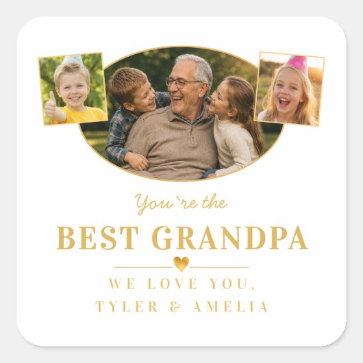 Beste Opa Opa Groet 3 Foto Vierkante Sticker (Voorkant)