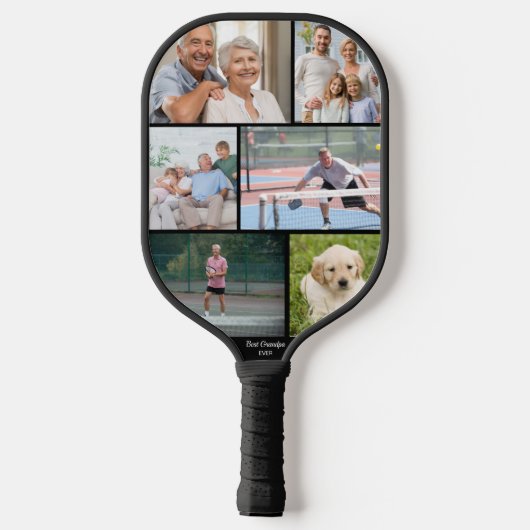 Beste opa pa Ever Foto Collage Black Pickleball Paddle (Achterkant)
