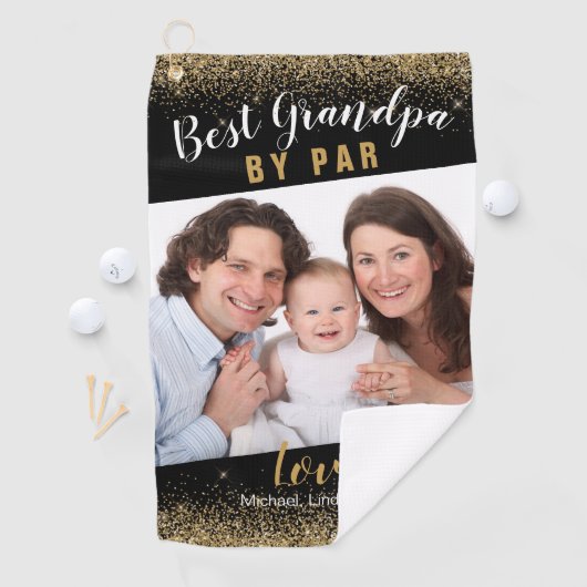 Beste opa van de Par Familie Foto Gold Sparkle Nam Golfhanddoek (Insitu)