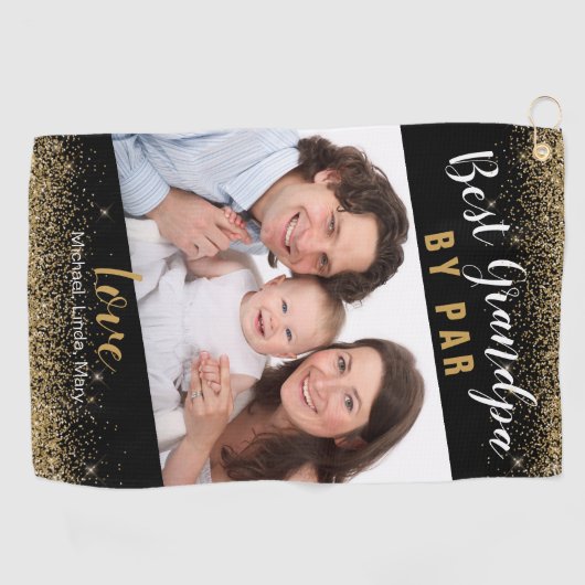 Beste opa van de Par Familie Foto Gold Sparkle Nam Golfhanddoek (Horizontaal)