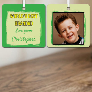 Beste opa van de wereld 1 foto groen metalen ornament
