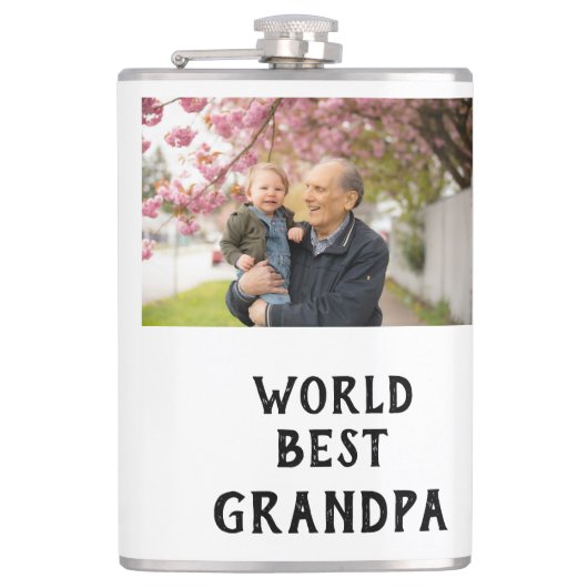 Beste opa van de wereld foto naam vaderdag opa heupfles (Voorkant)