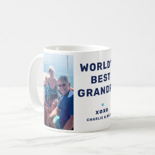 Beste Opa van de Wereld Modern Navyblauw Twee Foto Koffiemok