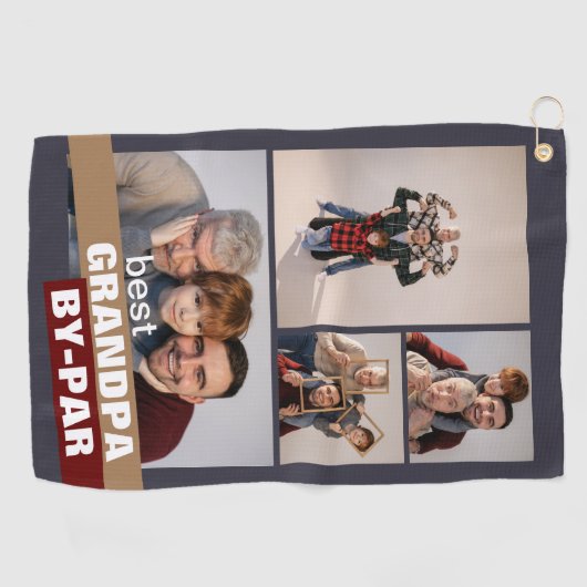 Beste opa van Par 4 fotocollage Golfhanddoek (Horizontaal)