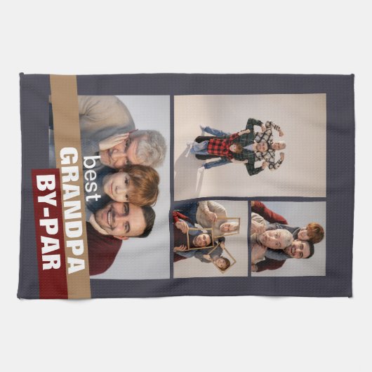 Beste opa van Par 4 fotocollage Theedoek (Horizontaal)