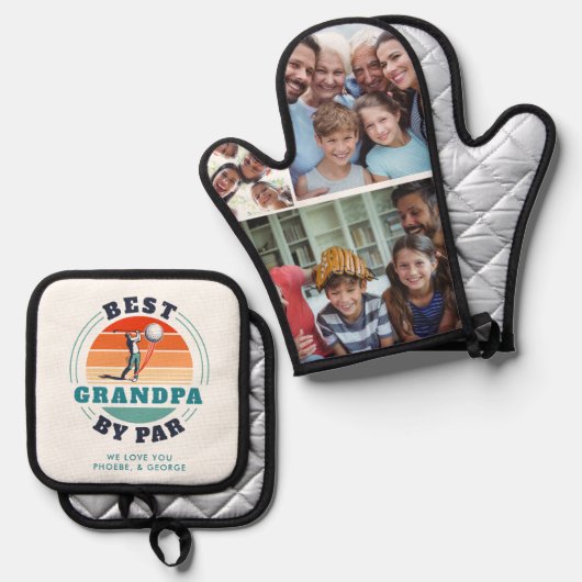 Beste opa van Par Family Photo Collage Custom Ovenwant & Pannenlap Set (Voorkant / Achterkant)