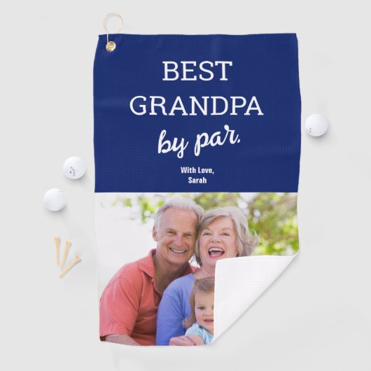 Beste opa van Par Foto Vaderdag Aangepaste blauwe Golfhanddoek (Insitu)