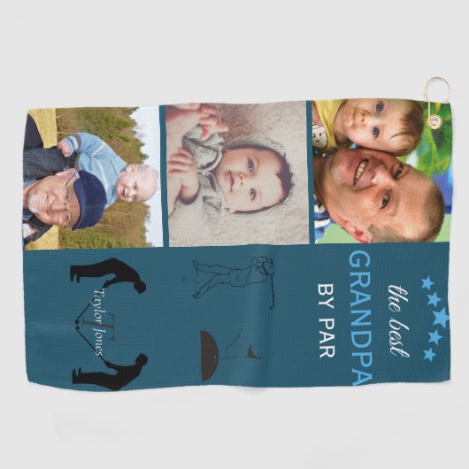 Beste Opa van Par | Monogram Fotocollage Golf Golfhanddoek (Horizontaal)