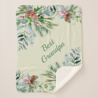 Beste opa Waterverf Evergreen Holly Berries Sherpa Deken
