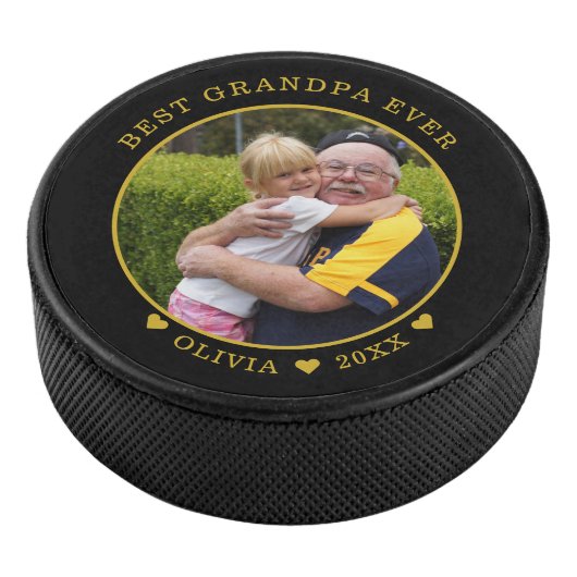 Beste opa, zwarte en gouden foto ooit hockey puck (3/4)