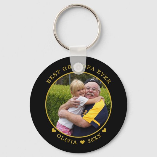 Beste opa, zwarte en gouden foto ooit sleutelhanger (Voorkant)