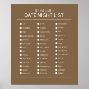 Beste paar cadeau datum nacht bucket list poster