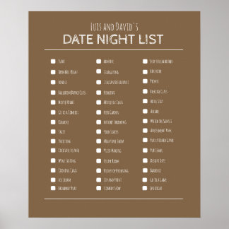 Beste paar cadeau datum nacht bucket list poster
