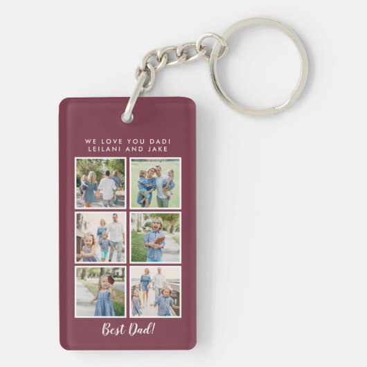 Beste pap! 6 Fotocollage Modern Bourgondië Sleutelhanger (achterkant)