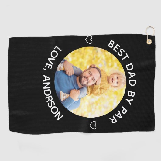 Beste Pap By Par Aangepaste Naam Foto Vaderdag Golfhanddoek (Horizontaal)