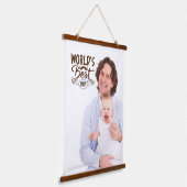 Beste pap citaat bruin script vader & Baby foto Hangend Wandkleed (Gebogen)