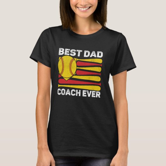 Beste Pap Coach Ooit Softbal Amerikaanse Vlag 4e v T-shirt (Voorkant)