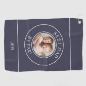 Beste Pap Door Par Golfer Foto Gift Schattige Blau Golfhanddoek (Horizontaal)