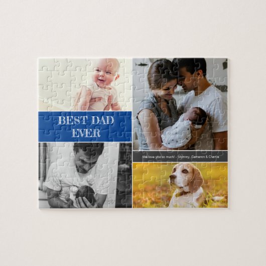 Beste pap Ever Blue Aangepaste foto Collage Legpuzzel (Horizontaal)