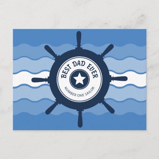 Beste pap Ever Blue Shield Wheel and Waves Briefkaart (Voorkant)