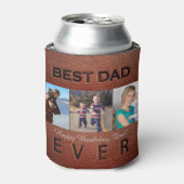 Beste pap Ever bruin leder 3 fotocollage Blikjeskoeler (Blikje Voorkant)