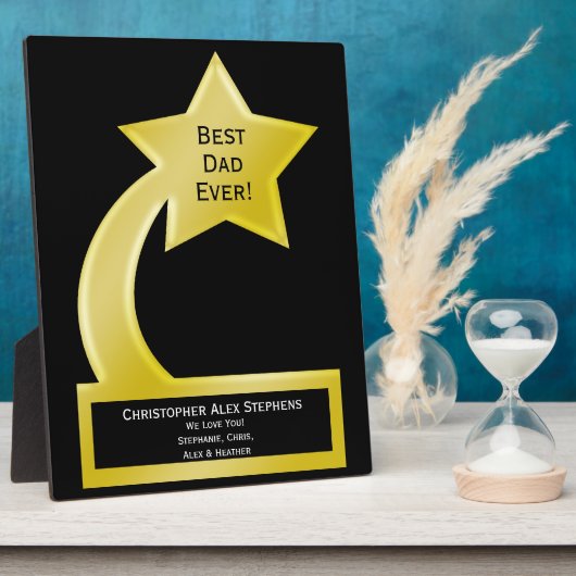 Beste pap Ever Custom Award Plaque, Gold Star Fotoplaat (Zijkant)