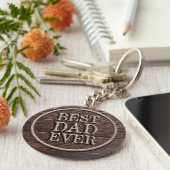 Beste pap Ever Rustic Burlap & Wood Sleutelhanger (Zijkant)