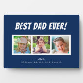 Beste pap ooit 3 foto's familie blauw fotoplaat (voorkant)