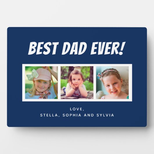 Beste pap ooit 3 foto's familie blauw fotoplaat (voorkant)