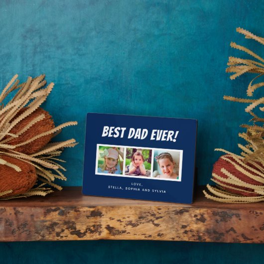 Beste pap ooit 3 foto's familie blauw fotoplaat (Zijkant)