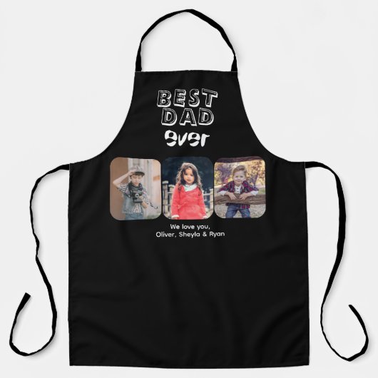Beste pap ooit 3 Kinder fotocollage Schort (Voorkant)