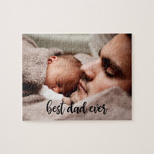 Beste pap ooit aangepast foto modern zwart script legpuzzel (Horizontaal)