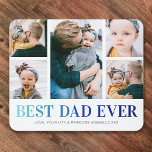 Beste pap ooit fotocollage muismat<br><div class="desc">Aangepast pap mousepad met vijf schattige foto's van hem en de kinderen,  de woorden "BEST DAD EVER" in een modern blauw gradiëntlettertype en de namen van de kinderen.</div>