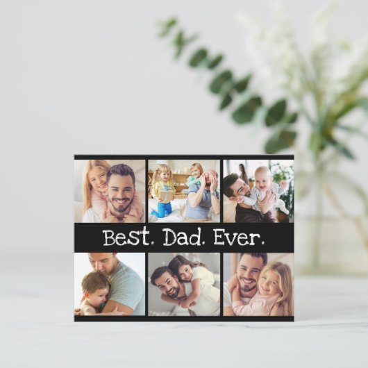 Beste pap ooit fotocollage vaders dag in zwart briefkaart (Staand voorkant)