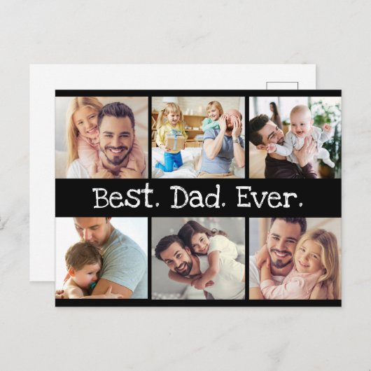 Beste pap ooit fotocollage vaders dag in zwart briefkaart (Voorkant / Achterkant)